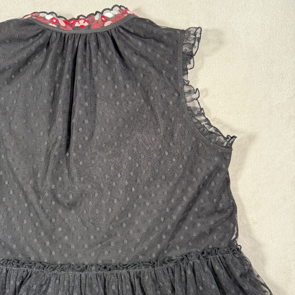 Kate Spade Blouse Womens Size Medium Black Camellia Embroidered Peplum Ruffle - Picture 8 of 13